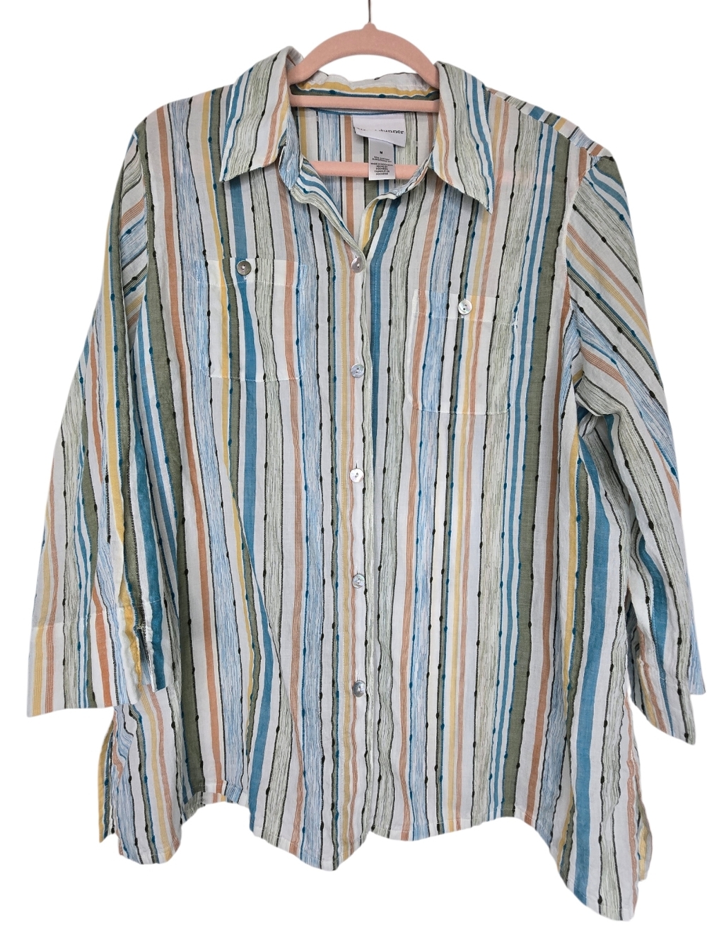 Alfred Dunner Multi Colored Vertical Stripe Button Down